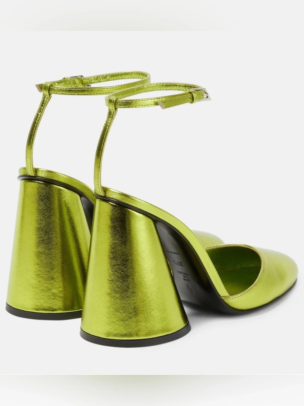 The Attico Luz Leather Metallic Lime Green Ankle-Strap Pumps, Size 7.5